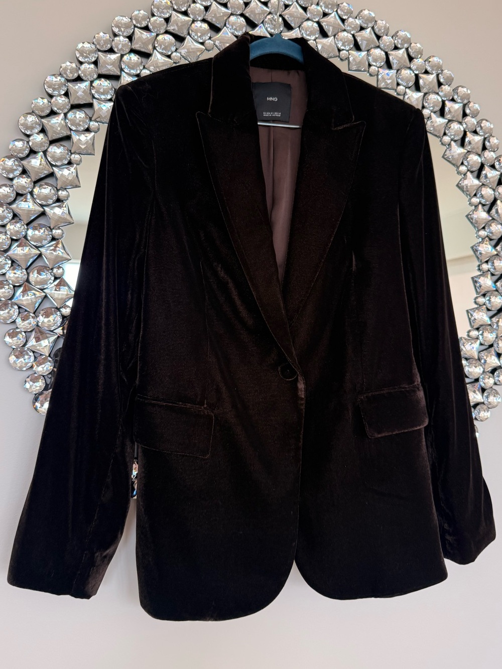 Mango Black Velvet Single-Button Blazer